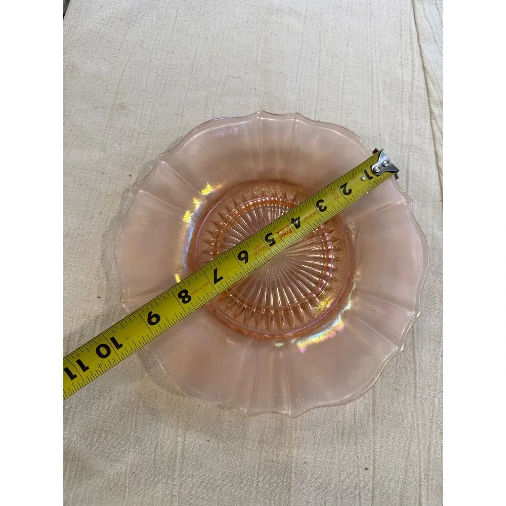 Jeanette Glass Iris and Herringbone Marigold Carnival Glass Plate Iridescent 9
